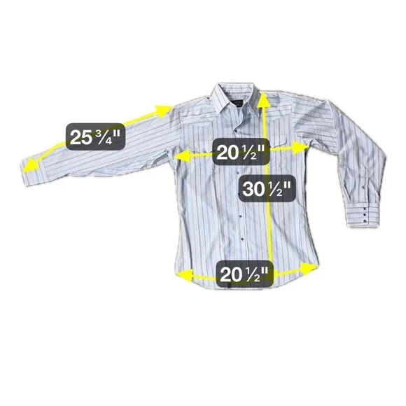 Vintage Panhandle Slim Western Pearl Snap Shirt Blue Striped Long Sleeve USA - Picture 6 of 6